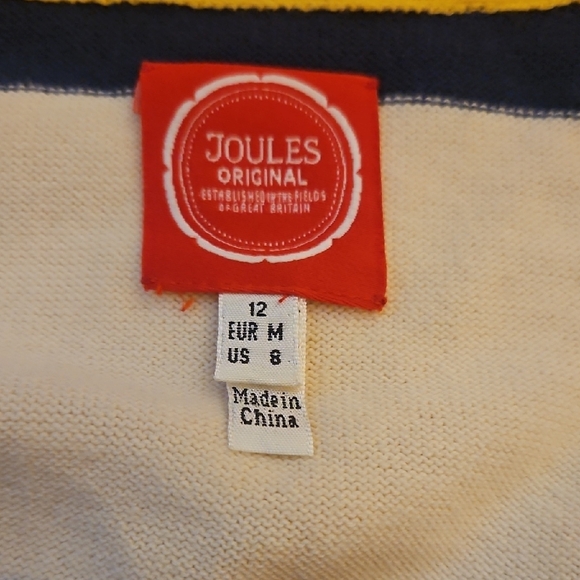 Joules Blue and Cream Striped Sweater with Pink and Yellow Accents - Picture 4 of 6